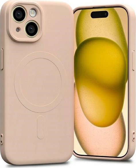 Mbrojtëse telefoni Mercury për iPhone 15, MagSafe, silikon gjysmë i fortë, rozë Pink Sand