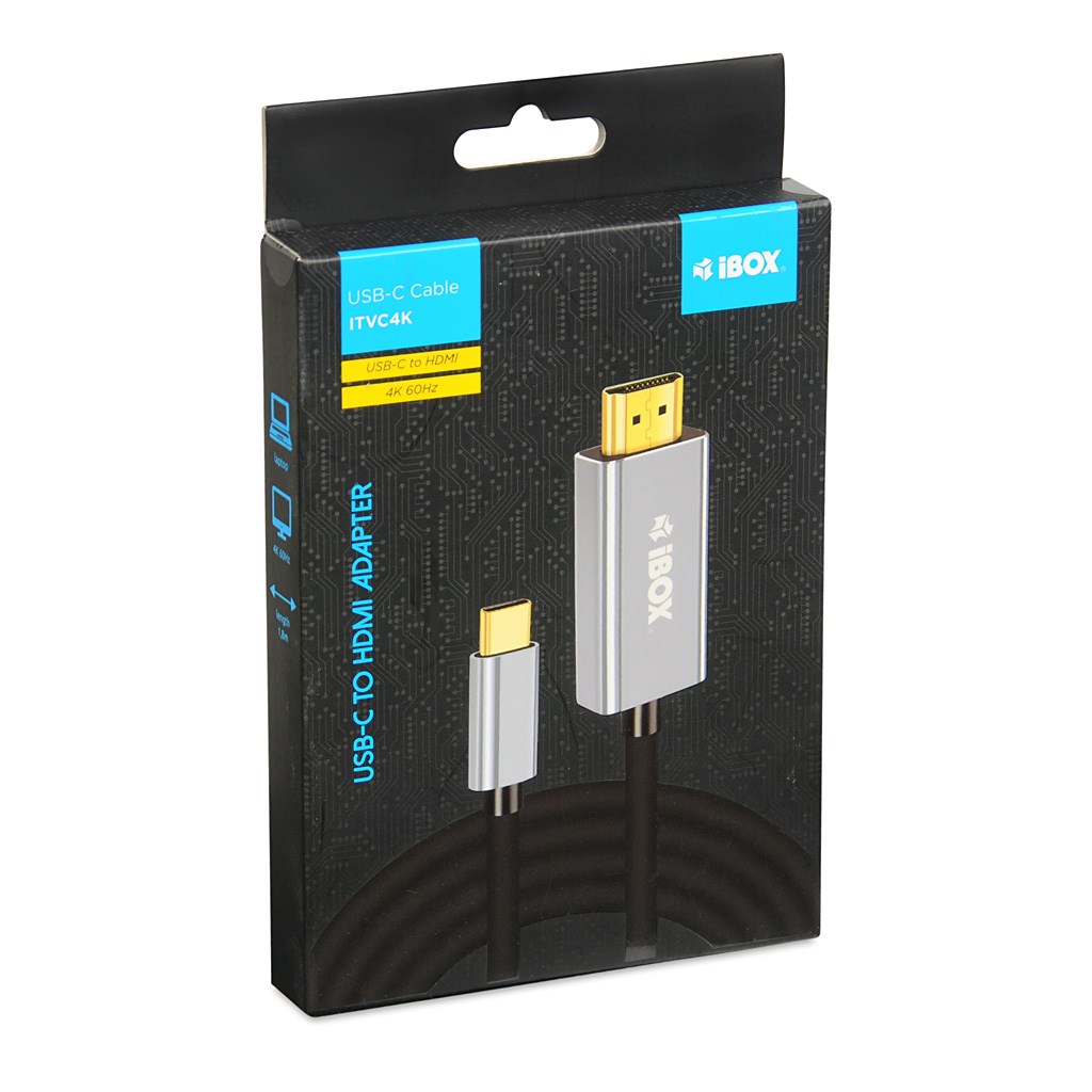 Kabllo iBOX, USB-C në HDMI, 4K 60Hz, 1.8m, e zezë