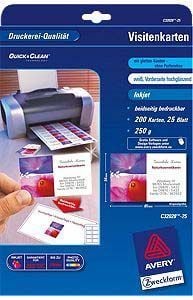 Letër kartvizitash Avery Zweckform C32028 25, 85x54mm, 250g, e bardhë