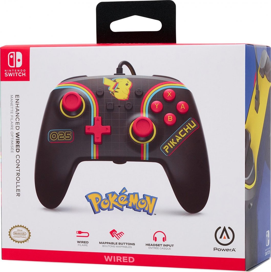 Kontroller PowerA Enhanced Pikachu Arcade, me kabllo, shumëngjyrësh