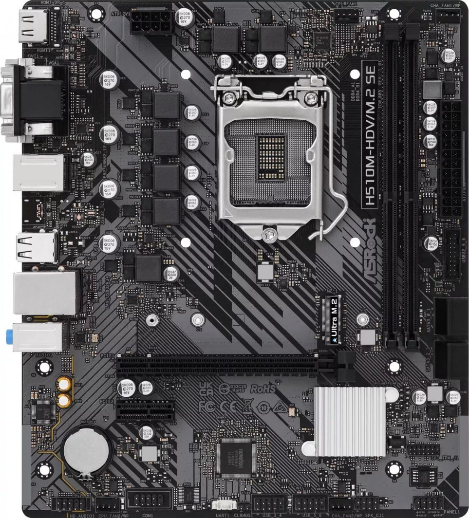 Матична плоча ASRock H510M-HDV/M.2 SE, Intel H510, Сокет 1200, 2 слота за RAM, Micro ATX