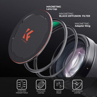 Filter magnetik K&amp;F Concept 62mm Black Diffusion 1/4 Mist, set me unazë bazë dhe kapak, i zi
