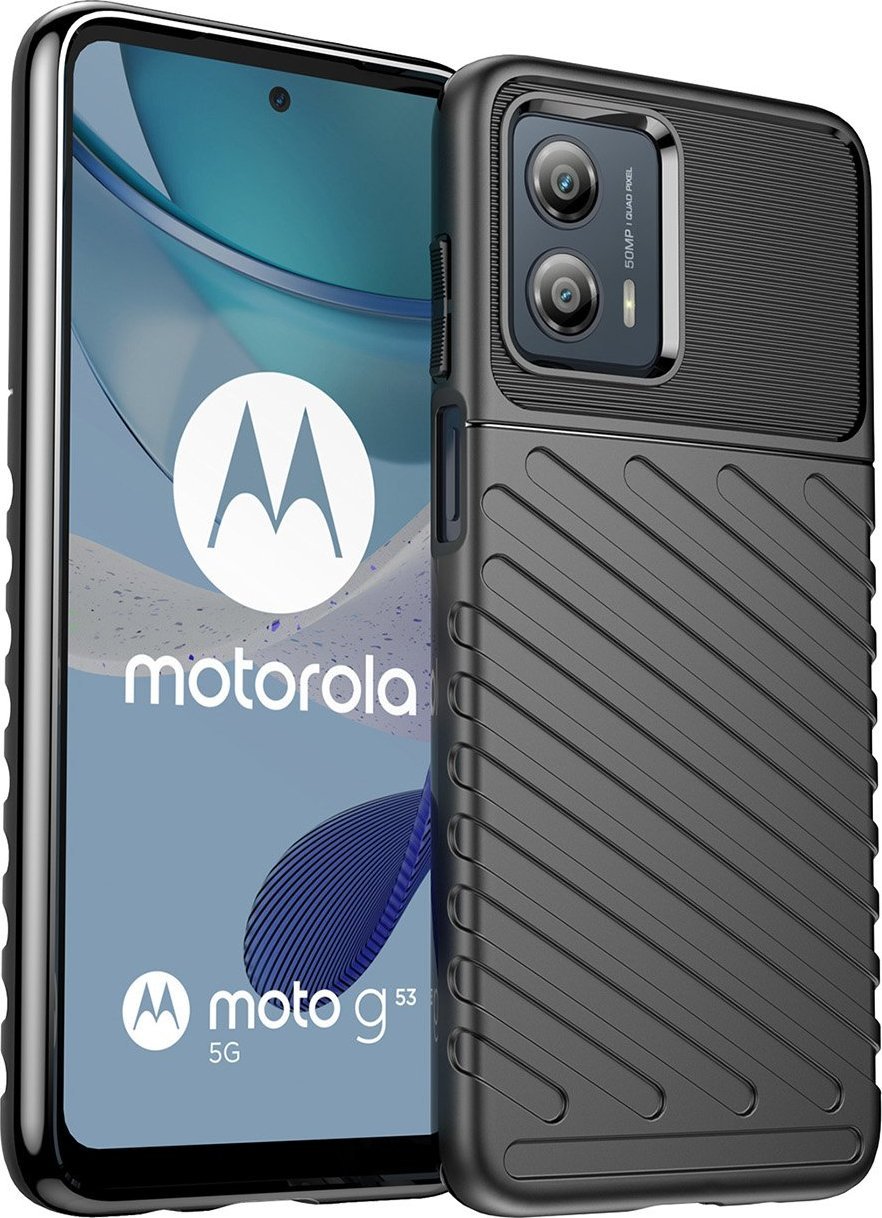 Këllëf telefoni Hurtel Thunder Case për Motorola Moto G53, silikoni i blinduar, i zi