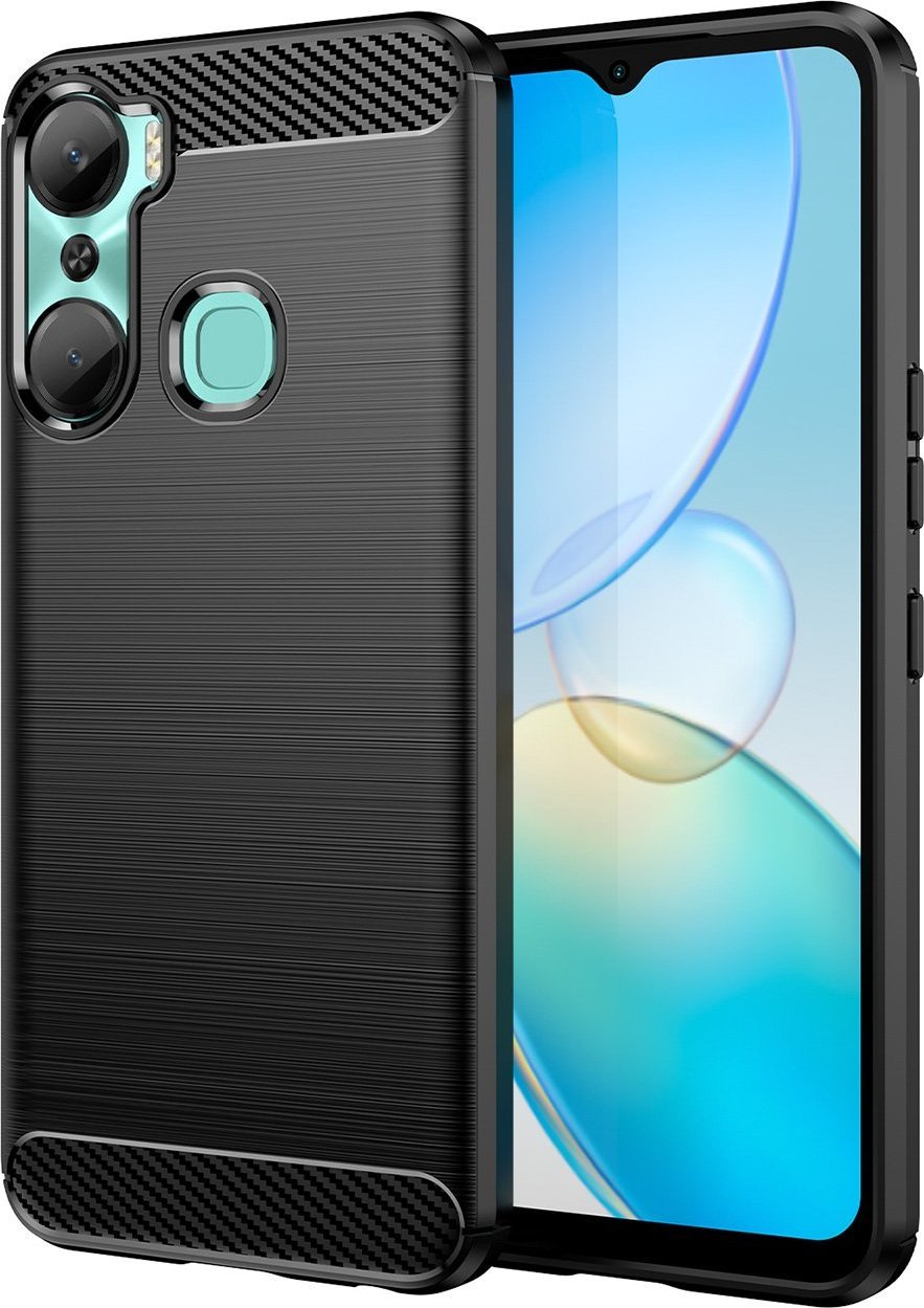Maskë telefoni Hurtel Carbon Case për Infinix Hot 12 Pro, silikoni fleksibël, efekt karboni, e zezë