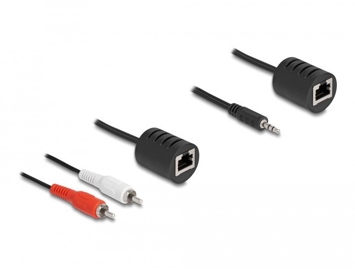 Сет аудио адаптер Делок 87859, RJ45 во 3.5mm и RCA, црн