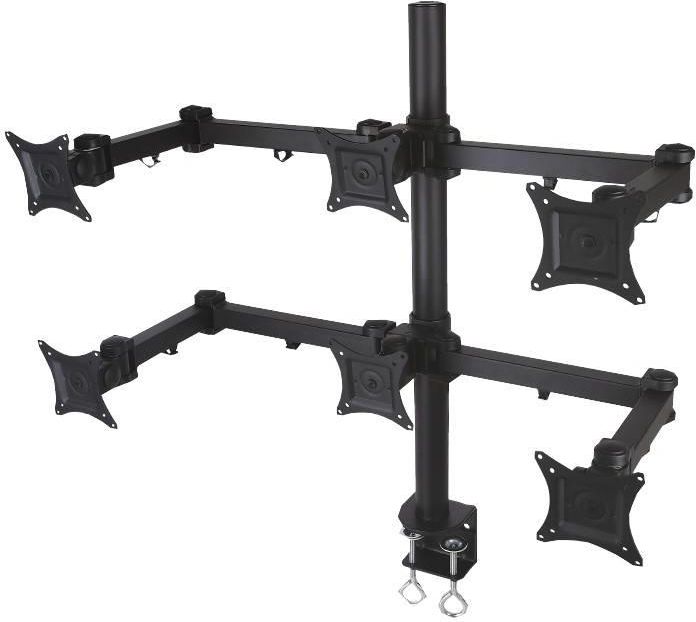 Mbajtëse tavoline Techly për 6 monitorë, 13-20", clamp, e zezë