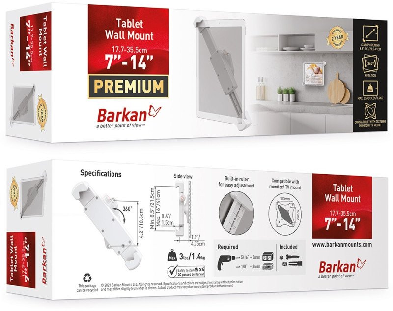 Mbajtëse tableti Barkan T70, universale, e bardhë