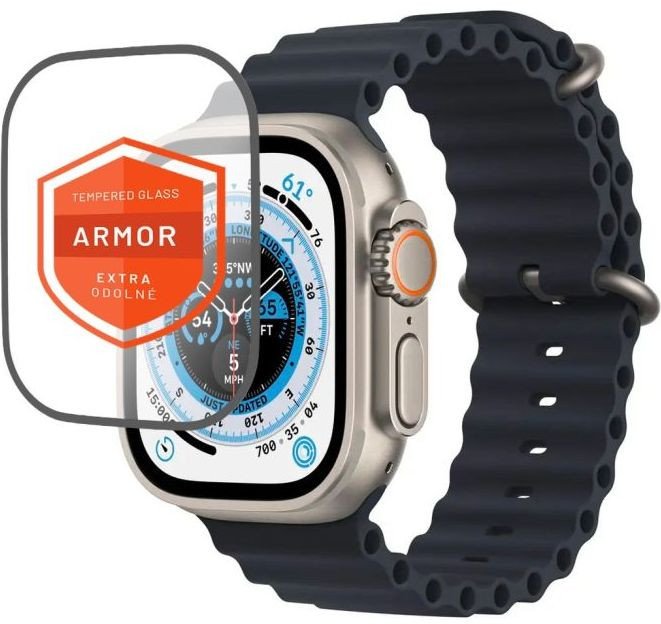 Xham mbrojtës FIXED Armor për Apple Watch Ultra 49mm, me aplikues, i zi