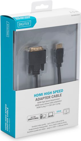 Kabllo Digitus HDMI në DVI D, 2m, Full HD, i zi