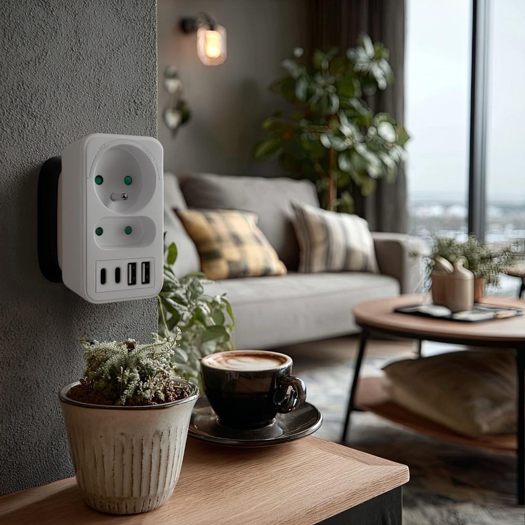 Prizë shumëfishe Maclean MCE249 F/W, 2x220V, 2xUSB A 2xUSB C PD 20W, e bardhë