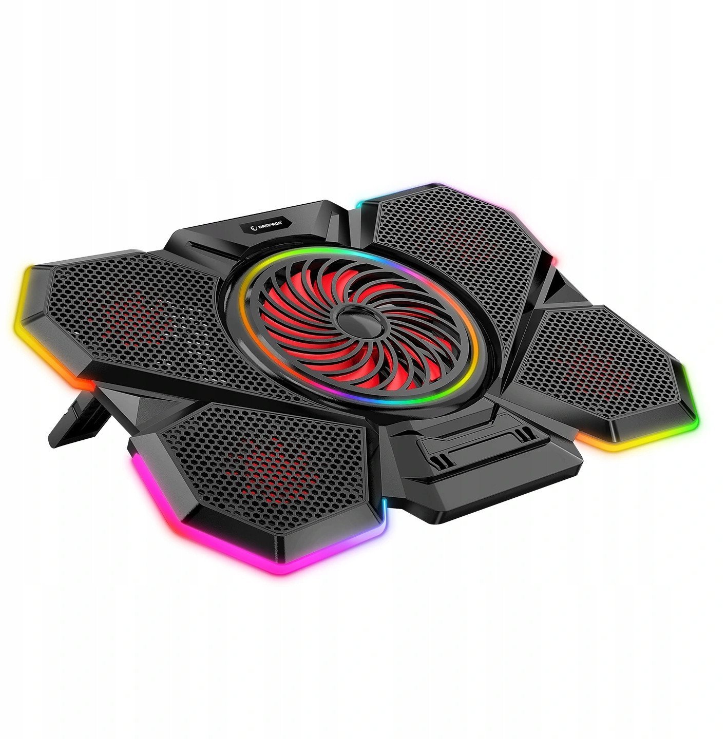 Stand ftohës për laptop Rampage Coolflow, 5 ventilatorë, 12-17.3", me RGB, i zi