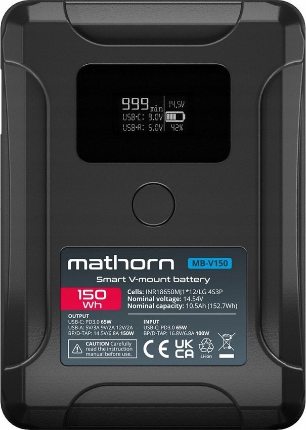 Bateri V-Mount Mathorn MB-V150, 150Wh, USB Type-C, e zezë