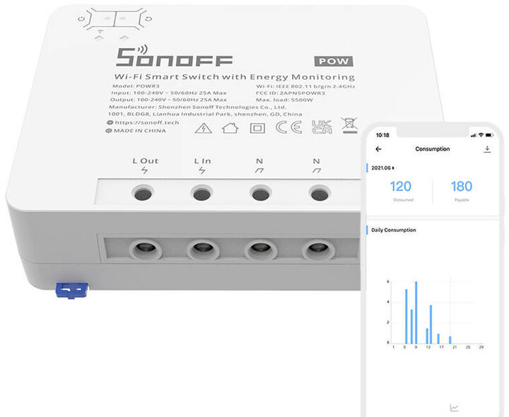 Ndërprerës Sonoff POWR3 High Power Smart