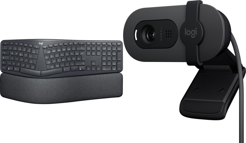 Set tastierë dhe kamerë Logitech Ergo K860 + Brio 100, ergonomike, Full HD 1080p, e zezë