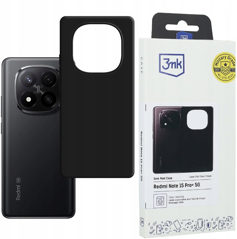 Mbrojtëse telefoni 3mk Matt Case Pro për Xiaomi Redmi Note 15 Pro+ 5G, mat, e zezë