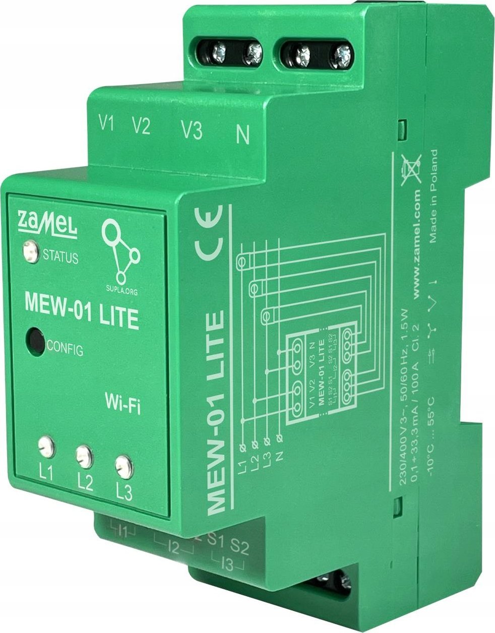 Трифазен монитор на енергија Zamel MEW-01 Lite SUPLA, Wi-Fi, 3x100A, бел