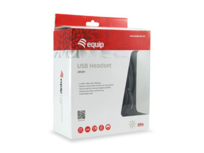 Kufje USB me mikrofon E-Quip 245301, stereo, kabllo 2m, të zeza