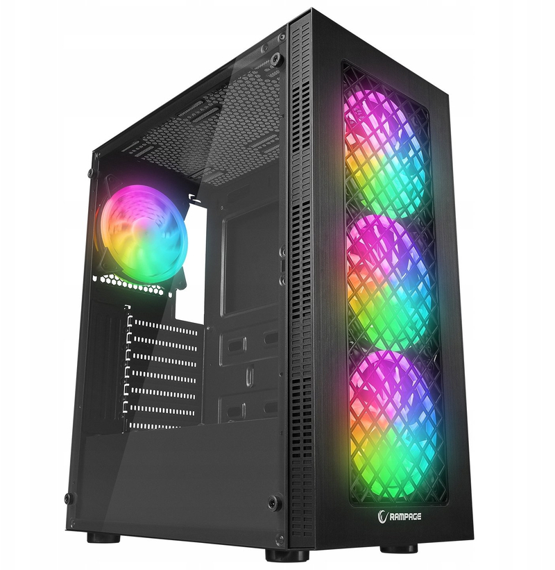 Kuti kompjuteri Rampage PLAID V1, ATX Mid Tower, xham i temperuar, 4x12cm Auto RGB, e zezë