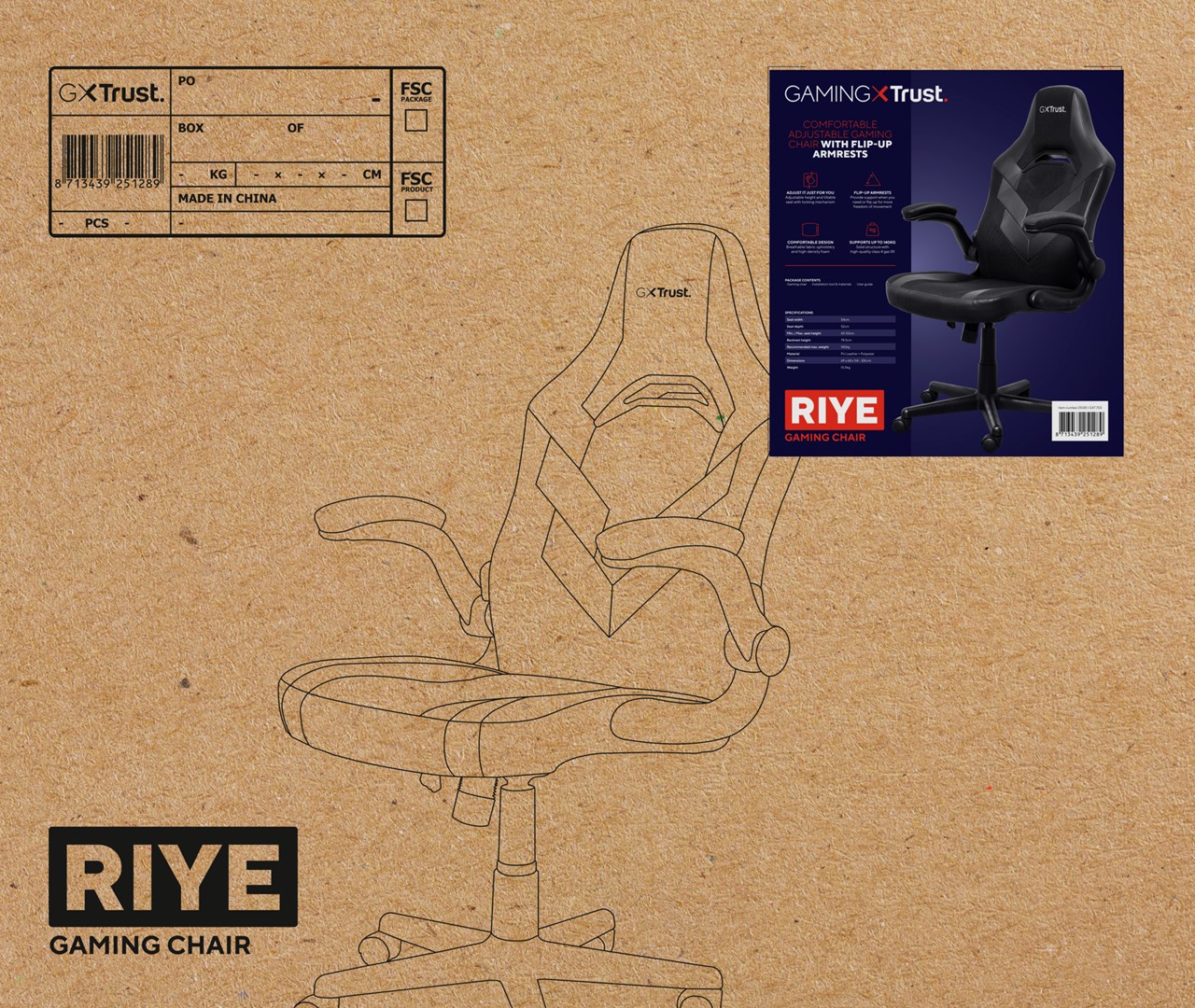 Karrige lojërash Trust GXT 703 RIYE, 140 kg, e zezë