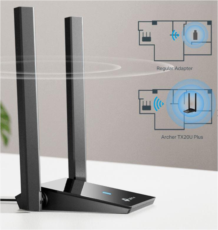 Kartelë rrjeti TP-Link Archer TX20U Plus, Wi-Fi USB, me antena të jashtme, e zezë