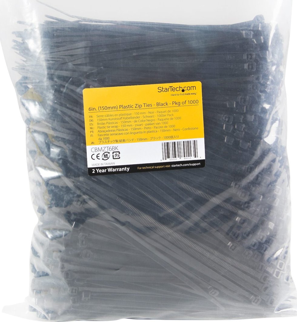 Lidhëse kabllosh StarTech.com, 15cm, nylon, pako 1000 copë, të zeza