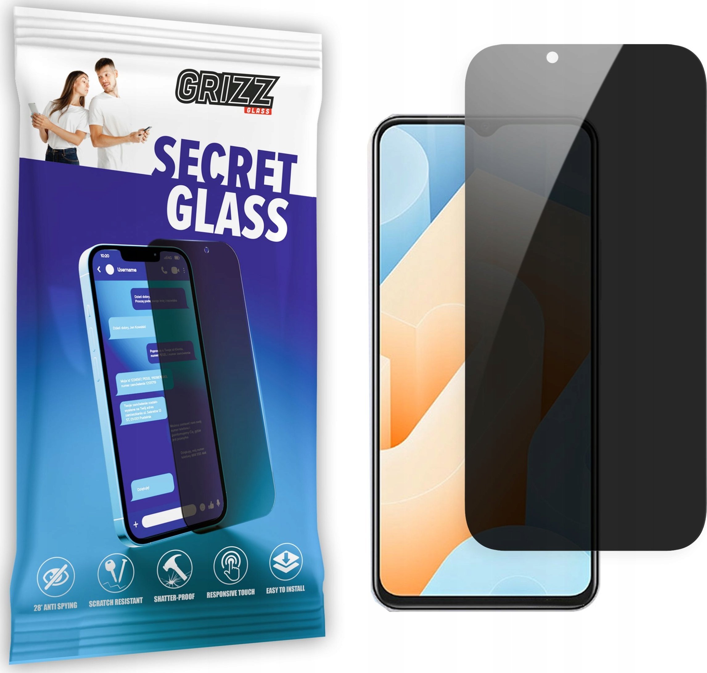 Xham mbrojtës privat Vivo iQOO U5e Grizz SecretGlass, 9H, oleofobik, transparent