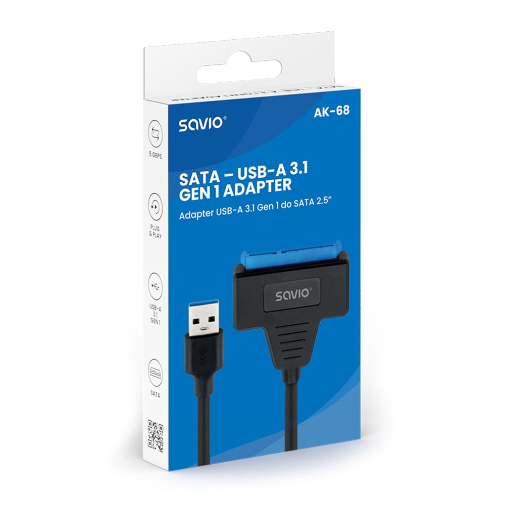 Adapter USB A në SATA Savio AK-68, 3.1 Gen 1, për disqe 2.5", i zi