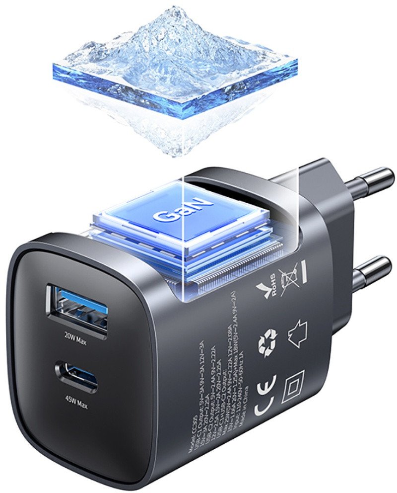 Karikues muri Usams CC290 T66, 45W GaN, 1xUSB A 1xUSB C, tarnish