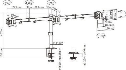 Mbajtëse tavoline Gembird për 2 monitorë, 17" - 27", e zezë