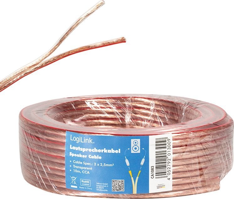 Kabllo audio LogiLink, 10m, alumini i veshur me bakër, izolim transparent