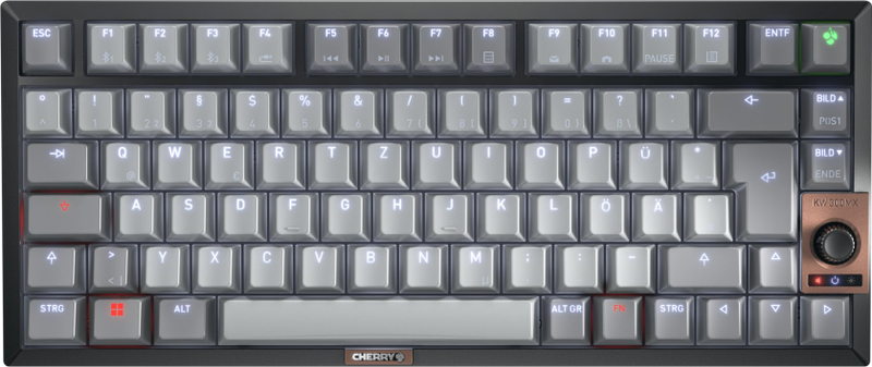 Tastierë mekanike CHERRY KW 300 MX, USB Bluetooth, layout gjerman QWERTZ, e zezë bakri gri