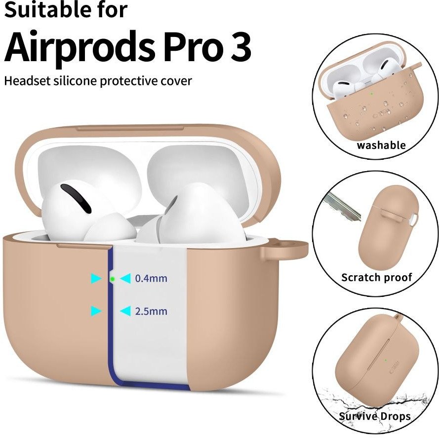 Kuti mbrojtëse Tech-Protect Silicone Hook për Apple AirPods Pro 3, silikon, me karabinë, Caffe Latte