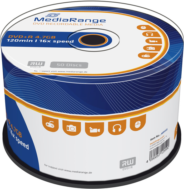Disqe MediaRange DVD+R 4,7GB 16x, Spindle 50 copë