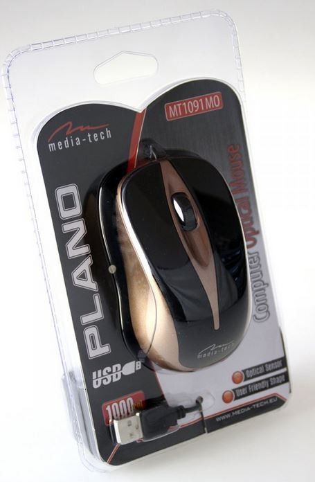 Maus Media-Tech Plano, me kabllo, USB, i zi dhe i artë