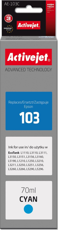 Ngjyrë për printer Activejet AE-103C (zëvendësim për Epson 103 C13T00S24A), 70 ml, e kaltërt (cyan)