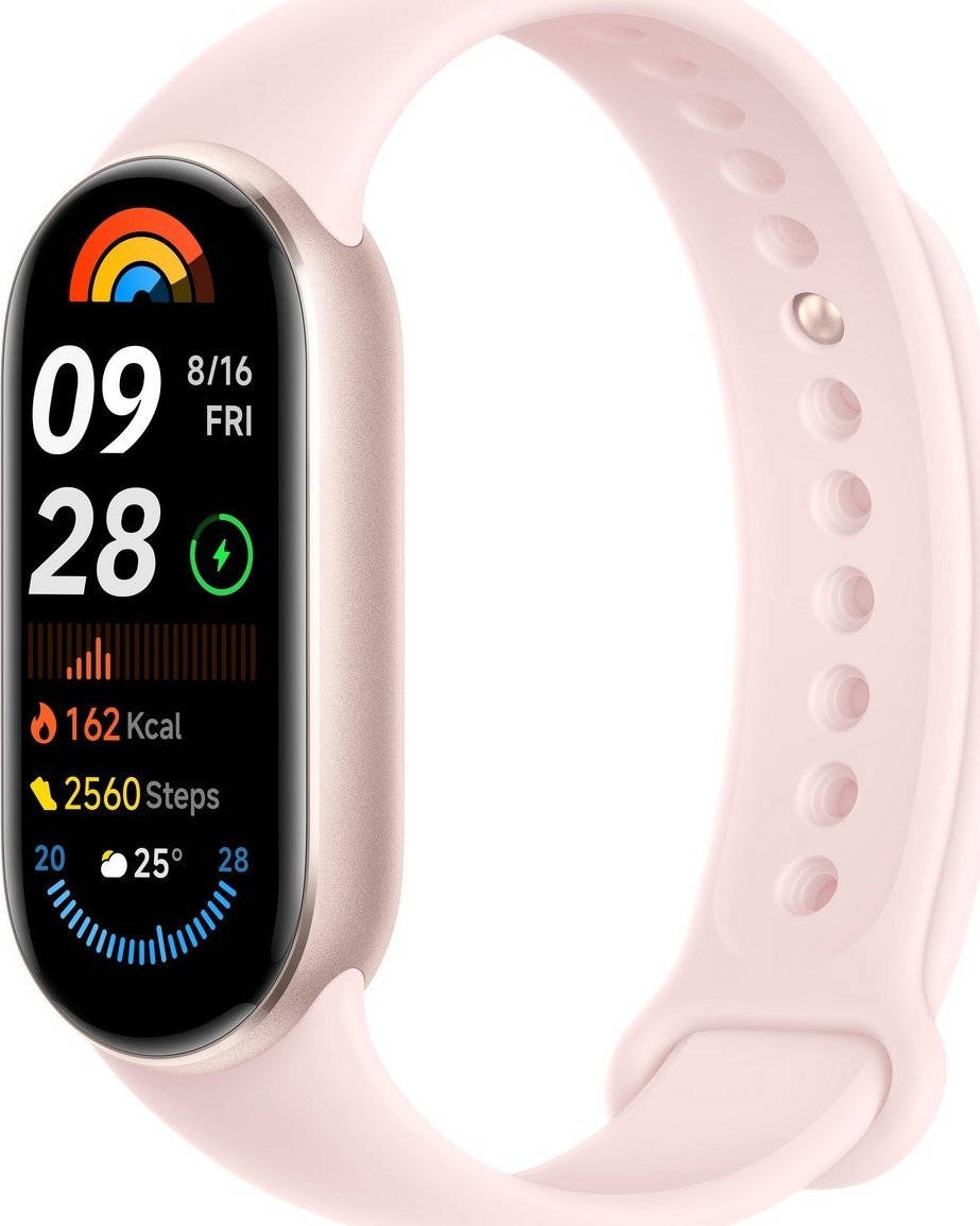 Byzylyk inteligjent Xiaomi Smart Band 9, ekran AMOLED, rezistent ndaj ujit, rozë