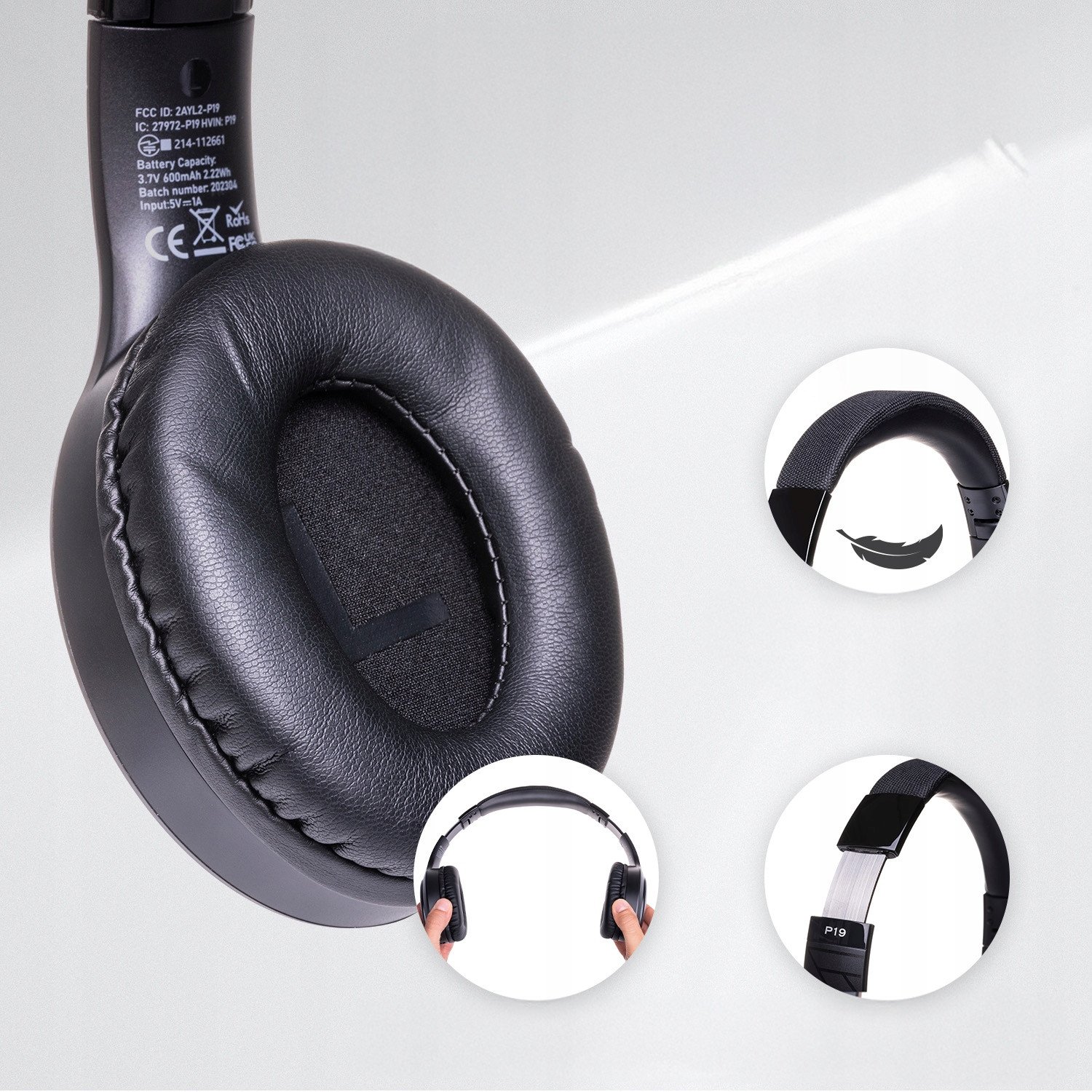 Kufje Bluetooth PowerLocus P19, pa tela, mbi vesh, të zeza