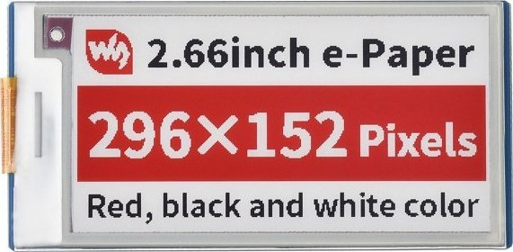 Display E-paper Waveshare 20053, 2.66", 296x152px, 3 ngjyra