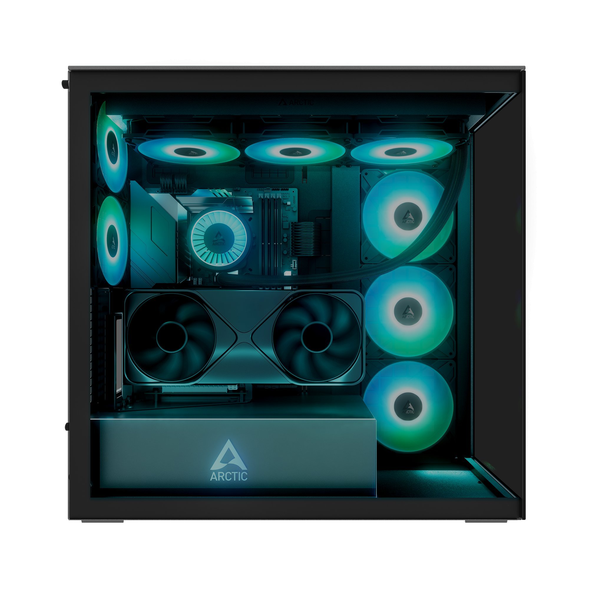 Куќиште за персонален компјутер ARCTIC Xtender VG, E ATX, вертикален монтирање на графичка картичка, црно
