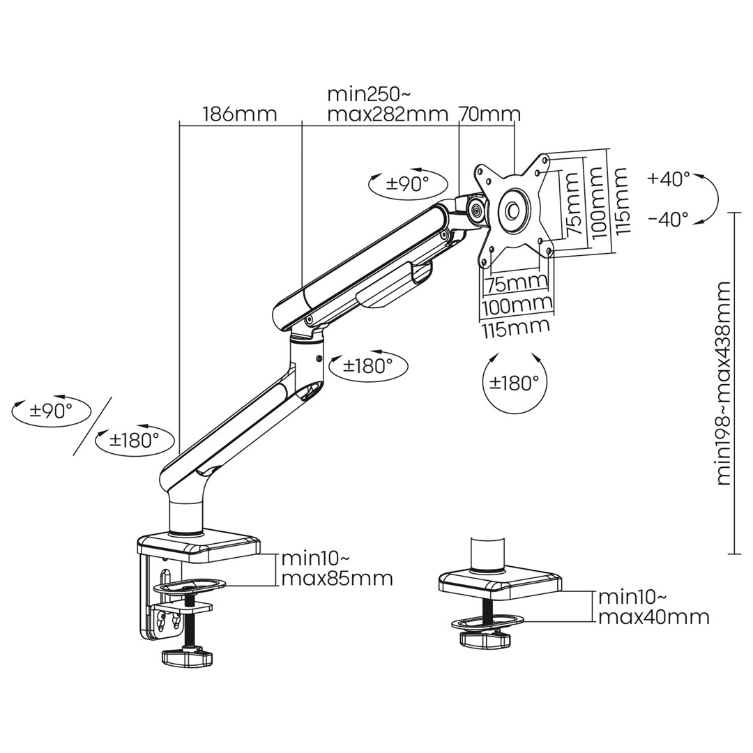Mbajtëse monitori Ergo Office ER-751, 17-32", 9kg, e bardhë/argjendtë