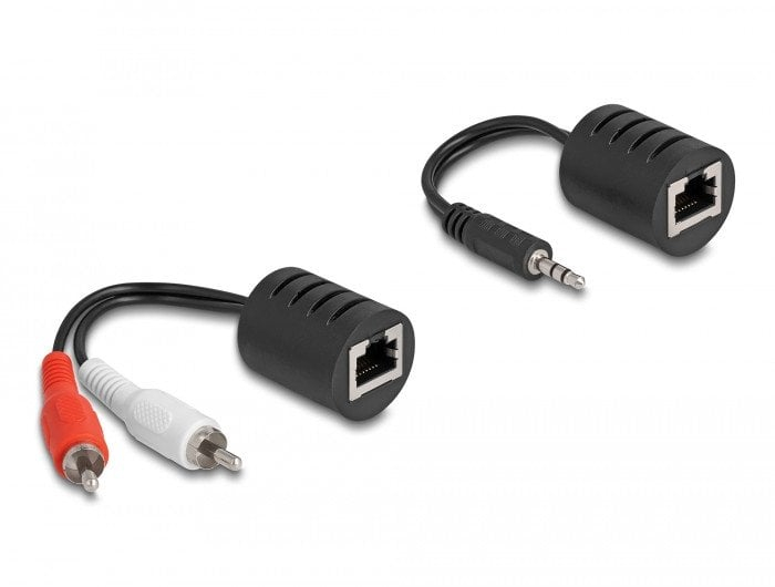 Set adapter audio Delock 87859, RJ45 në 3.5mm dhe RCA, i zi