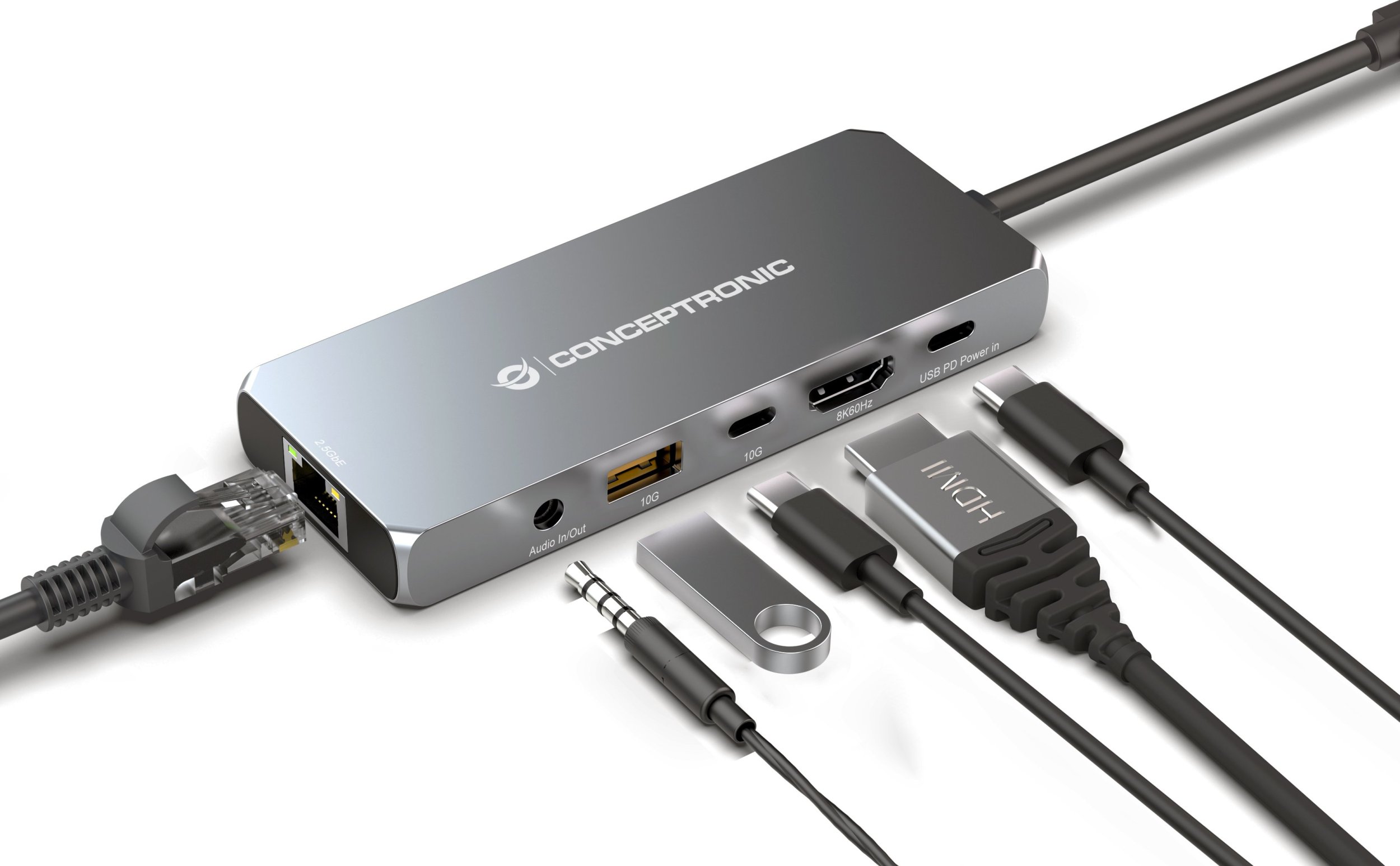 Docking station Conceptronic DONN22G, USB4 6 në 1, 8K HDMI, 2.5Gbps Ethernet, gri