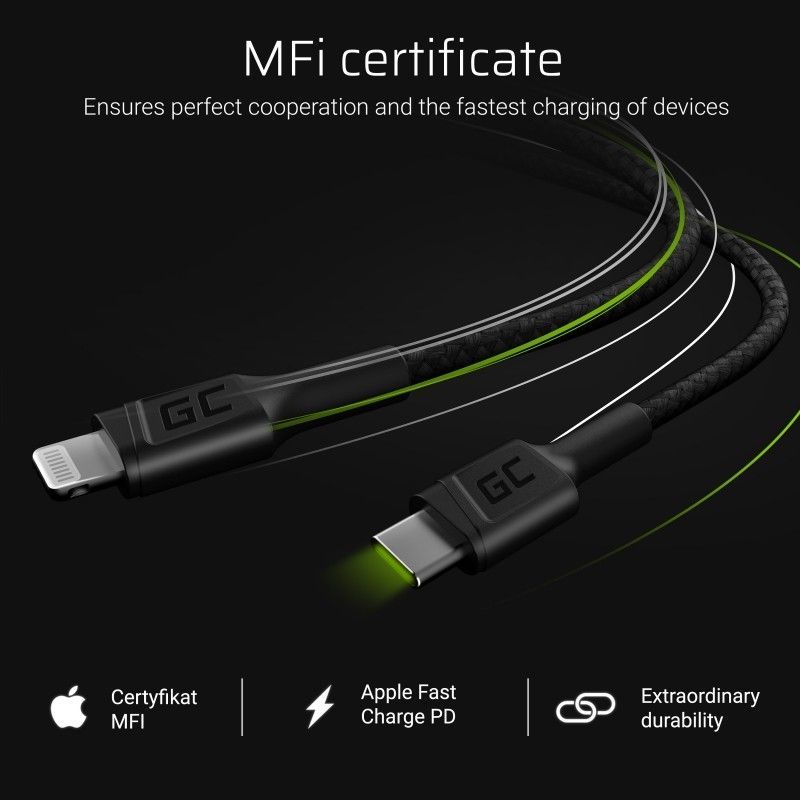 Kabllo USB Green Cell GC, USB-C - Lightning 100 cm me Power Delivery