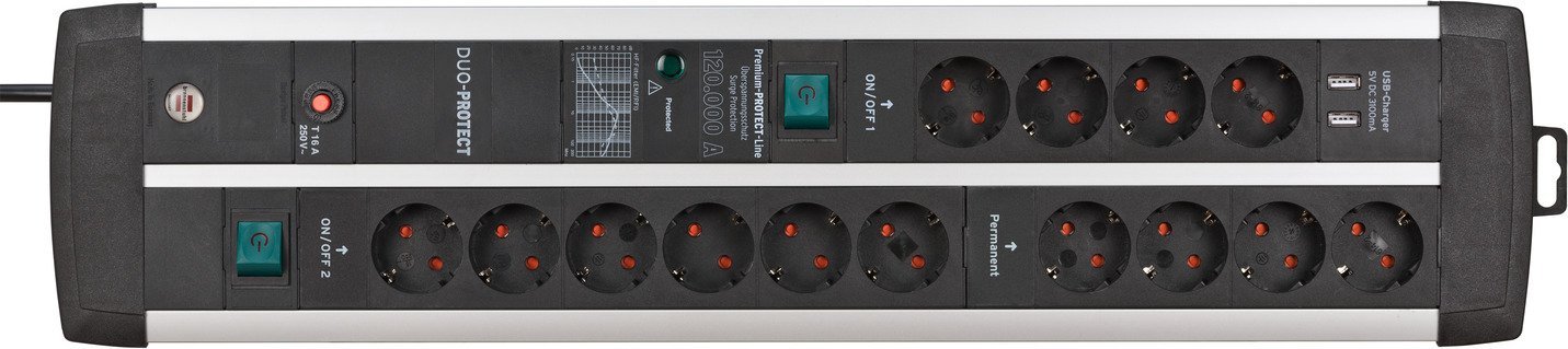 Zgjatës energjie Brennenstuhl Premium Protect Line, 14 dalje, mbrojtje nga mbingarkesa, 3m, gri