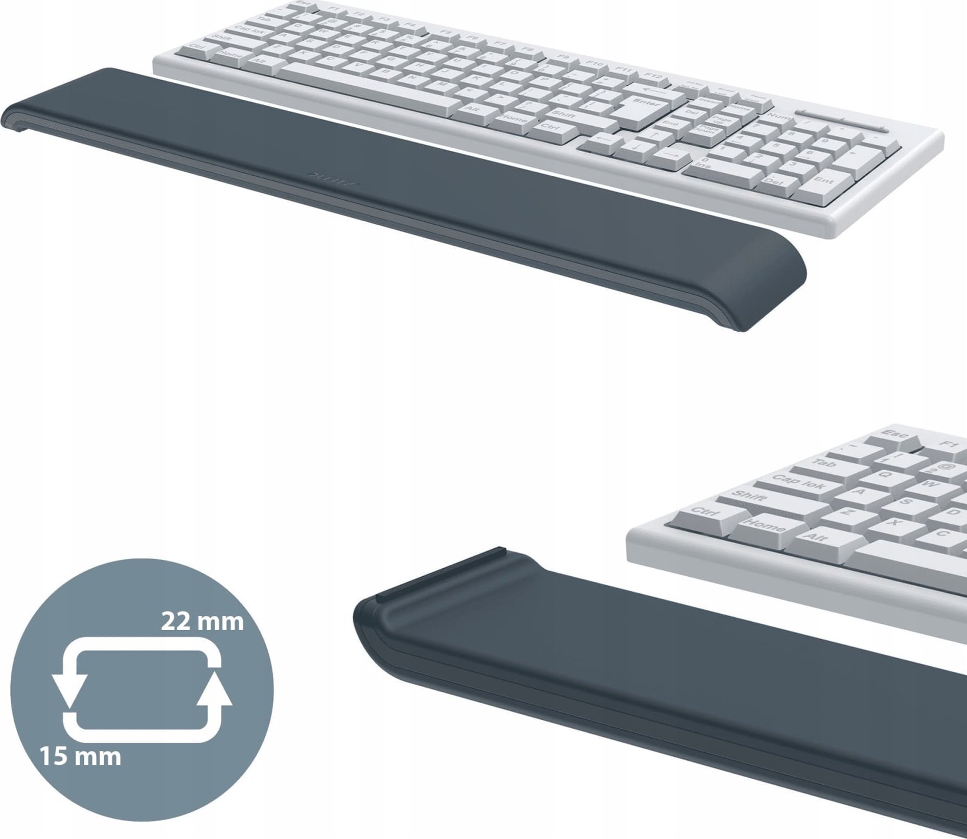 Mbështetëse ergonomike për tastierë Leitz Ergo, e rregullueshme, gri e errët