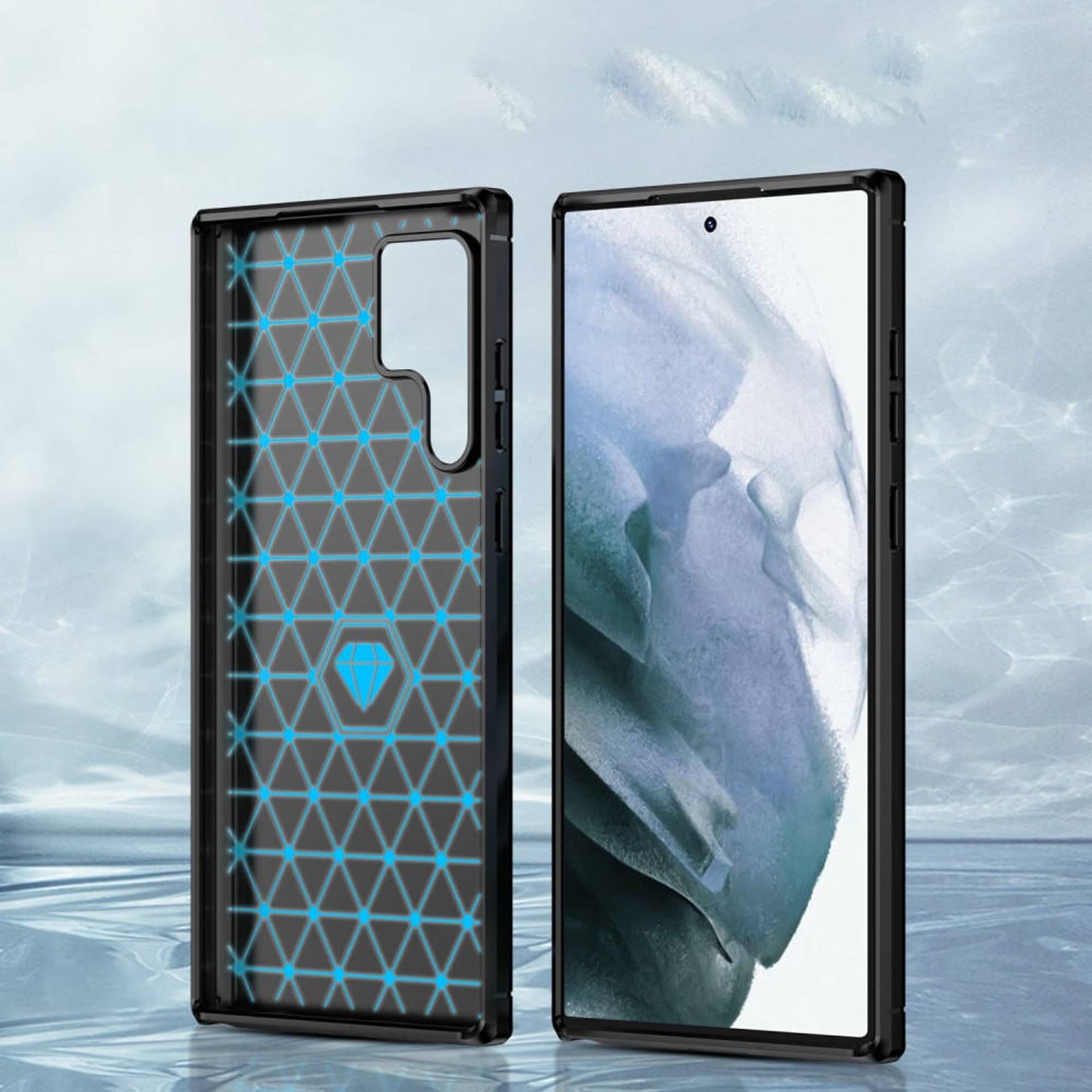Mbështjellës telefoni Carbon për Samsung Galaxy S23 Ultra, rezistent ndaj goditjeve, i zi