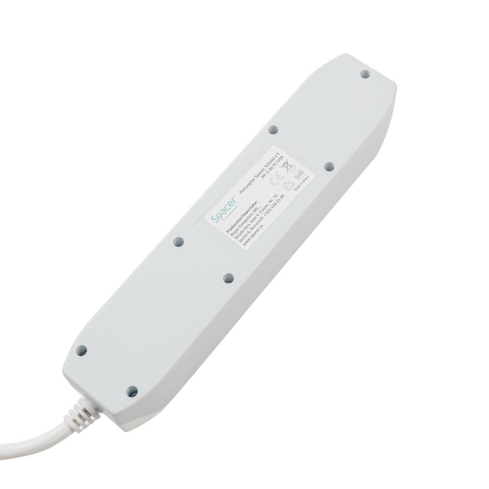Prizë zgjatëse Spacer Extension, 3x Schuko 16A, 3m, gri e bardhë