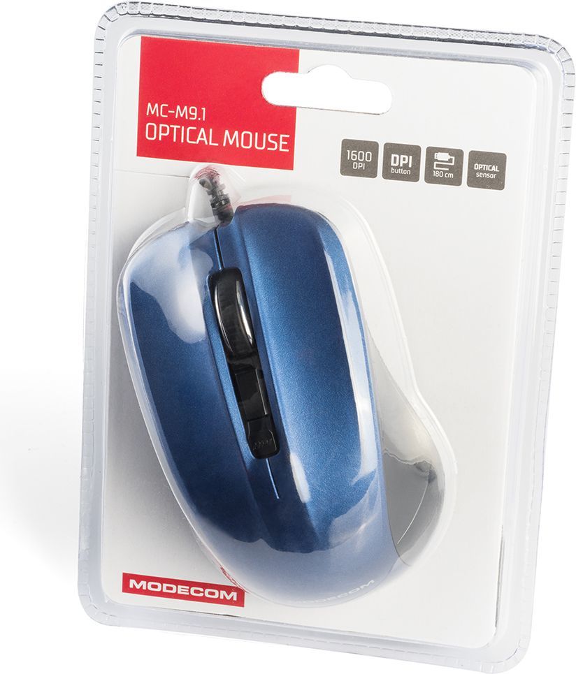 Maus Modecom M-MC-00M9.1-140, me kabllo, USB, i zi dhe i kaltërt