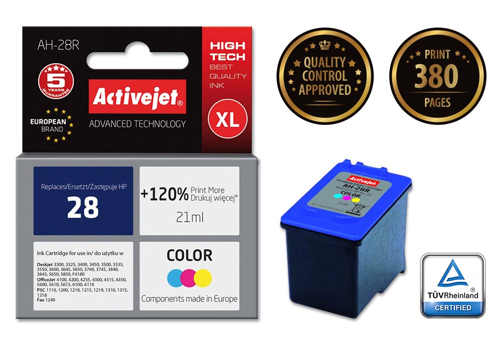 Ngjyrë për printer Activejet AH-28R (zëvendësim për HP 28 C8728A), 21 ml, e kaltër / vjollcë /  e verdhë