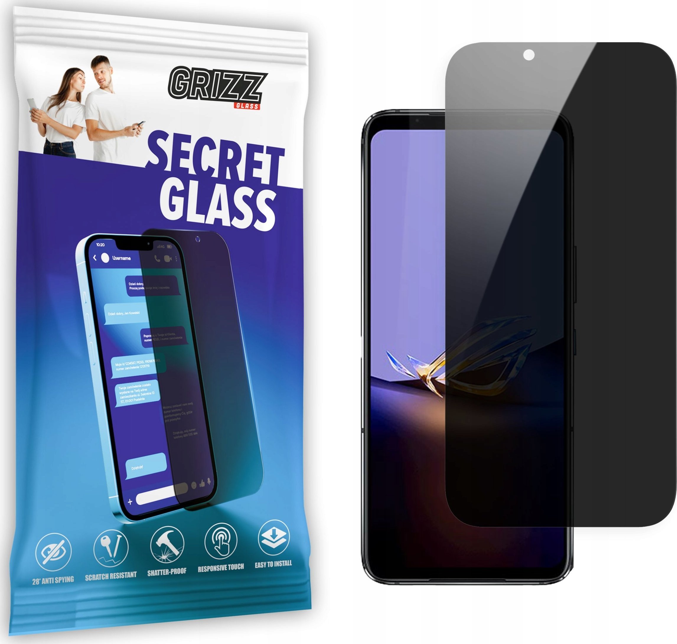 Xham privatësie Grizz SecretGlass për Asus Rog Phone 6D Ultimate, xham keramik, mbrojtje ekrani